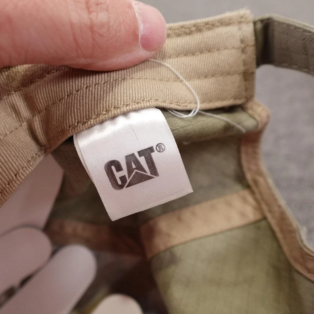 CAT Hat Cap Strap Back Mens One Size Beige Camo USA Flag Patriotic Baseball